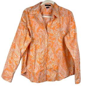 Chaps Orange Paisley Button Down Blouse XL